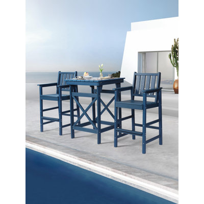 3-Piece Adirondack Chairs and Table Set, HDPE Outdoor Bar Sets, All Weather Outdoor Bar Stools Set, HDPE Adirondack Bar Height Chairs and Bar Table fo