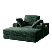 53" Indoor Chaise Lounge With Ottoman And Pillows,Oversized Fluffy Corduroy Sleeper Sofa Chair For Bedroom/Living Room With Double Side Pockets & Cup by Latitude Run