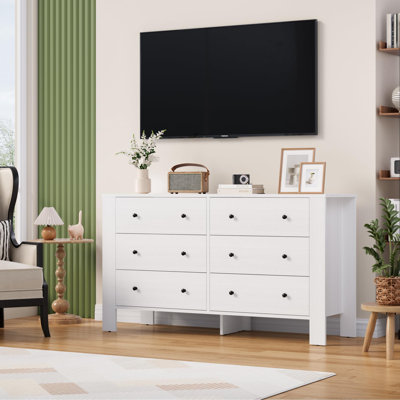 Modern 6-Drawer Double Dresser, 50" Wide Wooden Storage Chest for Bedroom, Entryway, Hallway, or Home Office by George Oliver