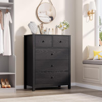 Dresser for Bedroom, Tall 5 Drawer Dresser with Deep Drawers & Metal Knobs, Modern Wooden Double Chests of Drawers for Kids Bedroom, Entryway, Hallway by George Oliver