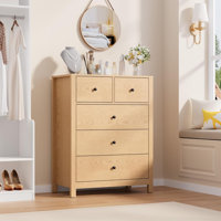 Dresser for Bedroom, Tall 5 Drawer Dresser with Deep Drawers & Metal Knobs, Modern Wooden Double Chests of Drawers for Kids Bedroom, Entryway, Hallway by George Oliver
