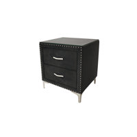 1pc Glam Style Two Drawers Nightstand Fabric Upholstered Nailhead Tufted Wood Bedroom Furniture by Everly Quinn