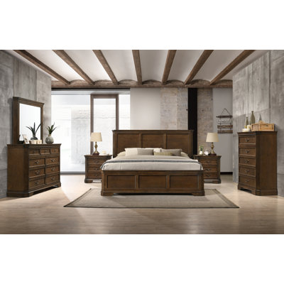 Maderne Traditional Wood Panel 6 pieces Bed set with Dresser, Mirror, Two Nightstands, Chest by Canora Grey