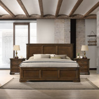 Maderne Traditional 3-Piece Wood Bedroom Set with Panel Bed and Two Nightstands by Canora Grey