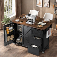 Farmhouse Kitchen Island With Power Outlet, Internal Storage Racks, Drop Leaf, Spice Rack, Towel Rack And 3 Drawers by Gracie Oaks