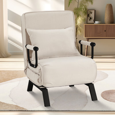 Convertible Sofa Bed Sleeper Chair, Single Person Chaise Lounge Couch W/ Pillow, Foldable Sofa Arm Chair W/ 6 Angles Adjustable Backrest, Folding Bed by Trule