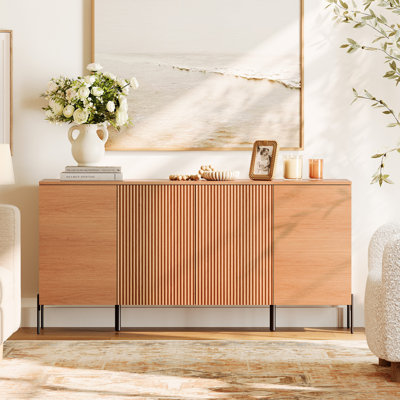 Teen Dresser For Bedroom With Minimalist Reeded Design,61" Wide Modern Chest With Doors,Wood Closet Clothes Storage Organizer For Kids Room, Living Ro by Ebern Designs