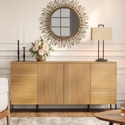 Teen Dresser For Bedroom With Minimalist Reeded Design,61" Wide Modern Chest With Doors,Wood Closet Clothes Storage Organizer For Kids Room, Living Ro by Ebern Designs