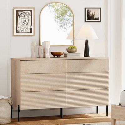 Teen Dresser For Bedroom With 6 Drawers,47" Wide Modern Chest Of Drawers With Minimalist Reeded Design, Wood Closet Clothes Storage Organizer For Kids by Ebern Designs