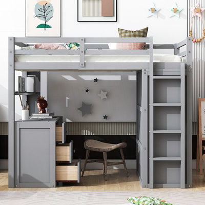 Loft Bed With Drawers, Desk And Wardrobe by Everly Quinn