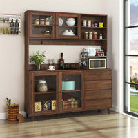 63 Inch Wide Freestanding Kitchen Hutch Cabinet with 4 Doors, 4 Drawers, and Microwave Shelf for Efficient Storage by George Oliver