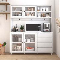 63 Inch Wide Freestanding Kitchen Hutch Cabinet with 4 Doors, 4 Drawers, and Microwave Shelf for Efficient Storage by George Oliver