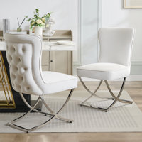 Tufted Velvet Upholstered Dining Chair with Silver Metal X-Legs by House of Hampton