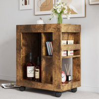 Mid-Century Modern Style Movable Side Cabinet For Sofa, Household Brown Trolley Storage Locker And Shelf For Living Room. by Millwood Pines