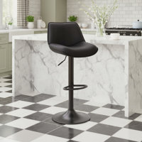 Modern Upholstered Swivel 26-34’’ H Barstool, Faux Leather Bar Stool with Metal Frame, Adjustable Height Counter Stool with Footrest
