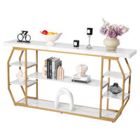 3 Tiers Marble Console Table Modern Golden Geometric Large Console Table by Wrought Studio