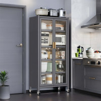 65 Inch Kitchen Pantry Storage Cabinet with Transparent Doors, Adjustable Shelves, and Wheels for Versatile Use in Home Spaces by Ivy Bronx
