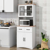 Stylish Wooden Kitchen Cabinet with Glass Doors and Drawer for Efficient Storage and Microwave Placement by Red Barrel Studio