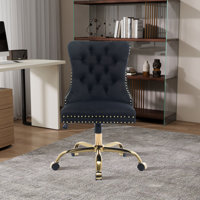 Velvet Upholstered Office Chair,Swivel Task Chair With Golden Metal Base by Red Barrel Studio
