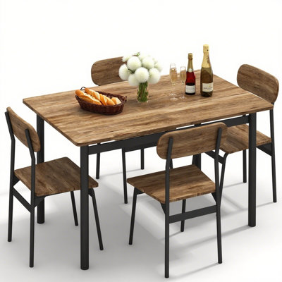 Dining Table Set For 4, 5 Piece Rectangle Farmhouse Wooden Dining Room Table Set With Metal Frame And Wood Tabletop, Kitchen Table Set With 4 Chair Fo by 17 Stories