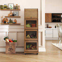 Movable Onion And Potato Storage Bins, Potato Bins With Wheels And Door, Fruit And Vegetable Basket Storage, Food Kitchen Pantry Cabinet by Ophelia & Co.
