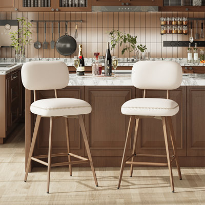 Modern Swivel Upholstered Counter Stools with Metal Frame by 17 Stories