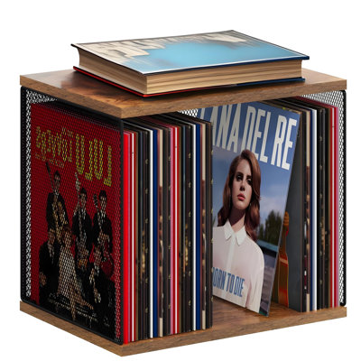 Stackable Vinyl Record Cube, Turntable-Compatible Wooden Storage Organizer by Wrought Studio