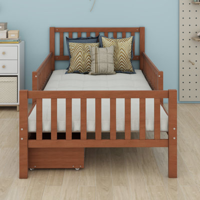 Wood Platform Bed With Guardrails On Both Sides And Storage Drawers by Alcott Hill