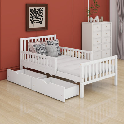 Wood Platform Bed With Guardrails On Both Sides And Storage Drawers by Alcott Hill