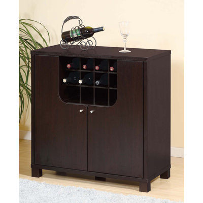 Wine Cabinet Cocoa with Two Doors Removeable Wine Bottle Rack Wine Glass Racks Four Shelves