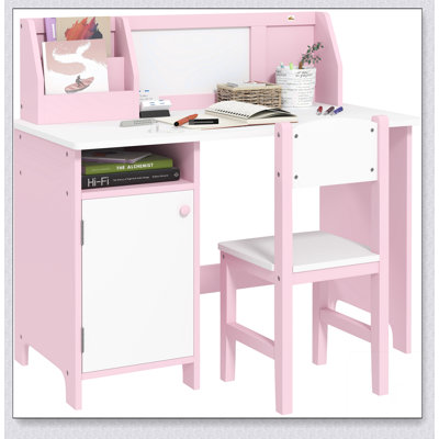 Qaba Toddler Desk and Chair Set, Kids Writing Desk Study Table for Children with Whiteboard, Storage Cabinet, Child Furniture, Art Gifts for Kids by Latitude Run