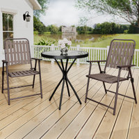 3-Piece Patio Dining Furniture Set With Round Tempered Glass Table, 2 Foldable Chairs by Wrought Studio