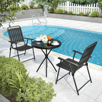 3-Piece Patio Dining Furniture Set With Round Tempered Glass Table, 2 Foldable Chairs by Wrought Studio