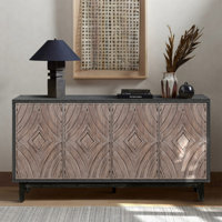 Mid Century Sideboard Buffet Cabinet With Solid Wood Legs And 4 Diamond Pattern Doors, Perfect For Organized Storage And Elegant Display. by Corrigan Studio