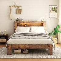 Bed Frame Full Size, Wooden Platform Bed Frame With Storage LED Light Headboard And 2 USB, No Noise, No Spring Mattress Required And Simple Assembly T by Wrought Studio