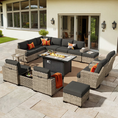 15 - Piece Outdoor Wicker Sectional Seating Group with Cushions by Latitude Run