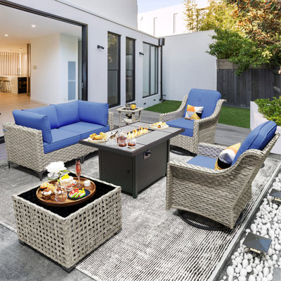 7 - Piece Outdoor Wicker Sectional Seating Group with Cushions