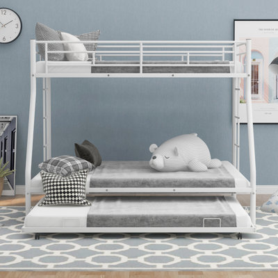Bed With Sturdy Steel Frame, Bunk Bed With Twin Size Trundle, Two-Side Ladders, (OLD SKU:MF194424AAN) by Latitude Run