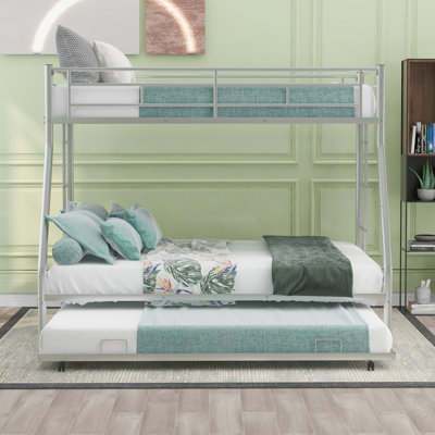 Bed With Sturdy Steel Frame, Bunk Bed With Twin Size Trundle, Two-Side Ladders, (OLD SKU:MF194424AAN) by Latitude Run