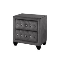 Chic 2 Nightstand With Gray Velvet Upholstery, Crystal Accents For Bedroom Elegance Modern Finish, Upholstery by House of Hampton
