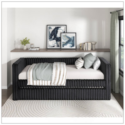 Modern Luxury Daybed With Trundle, Durable Corduroy Upholstery, And High Weight Capacity For Comfortable Sleeping And Seating by Orren Ellis