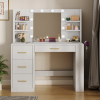 39.5" Vanity Desk With Hollywood LED Mirror And Power Outlet by Ivy Bronx