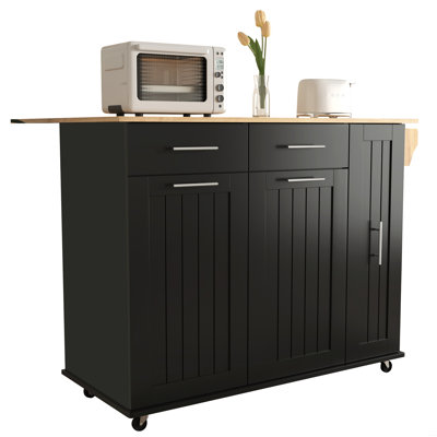 K&K Kitchen Island With Drop Leaf, Kitchen Storage Cart With 3 Tier Pull Out Cabinet Organizer, Internal Storage Rack, Rolling Kitchen Cart On Wheels by Latitude Run