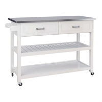 Stainless Steel Table Top White Kicthen Cart With Two Drawers by Latitude Run