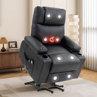 PU Leather Electric Power Lift Heated Massage Recliner Chair with Cup Holders