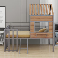 Metal Loft Bed With Roof, Window, Guardrail, Ladder by Harper Orchard