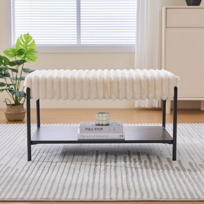 Footstool with Wooden Open Storage Shelf by Mercer41
