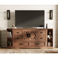 Laziza Farmhouse 3 In 1 TV Stand For Up To 75 Inch TV,Wooden Entertainment Center With 6 Drawers And 2 Barn Doors, Long TV Console Table With Adjustab by Gracie Oaks