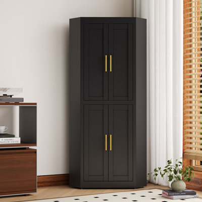 Modern Steel Corner Kitchen Pantry Cabinet with 4 Doors and 3 Shelves
