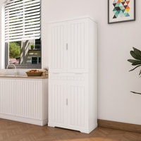 Spacious Freestanding Pantry Cabinet with Adjustable Shelves and Durable MDF Construction, Ideal for Kitchen and Home Organization.